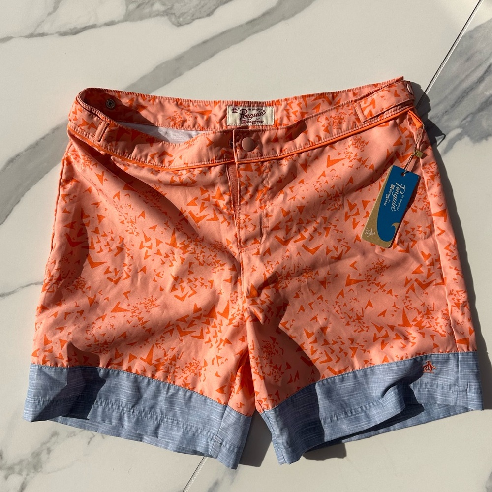 New Men's Original Penguin geometric swim trunks
